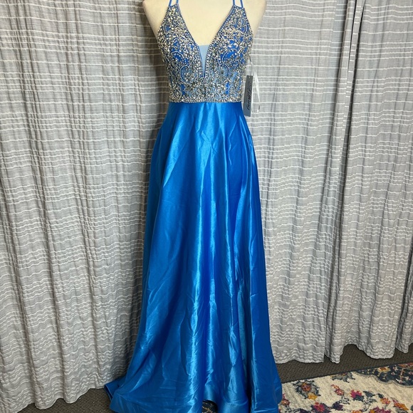 Tiffany Designs Blue and Silver Prom Dress - Picture 3 of 7